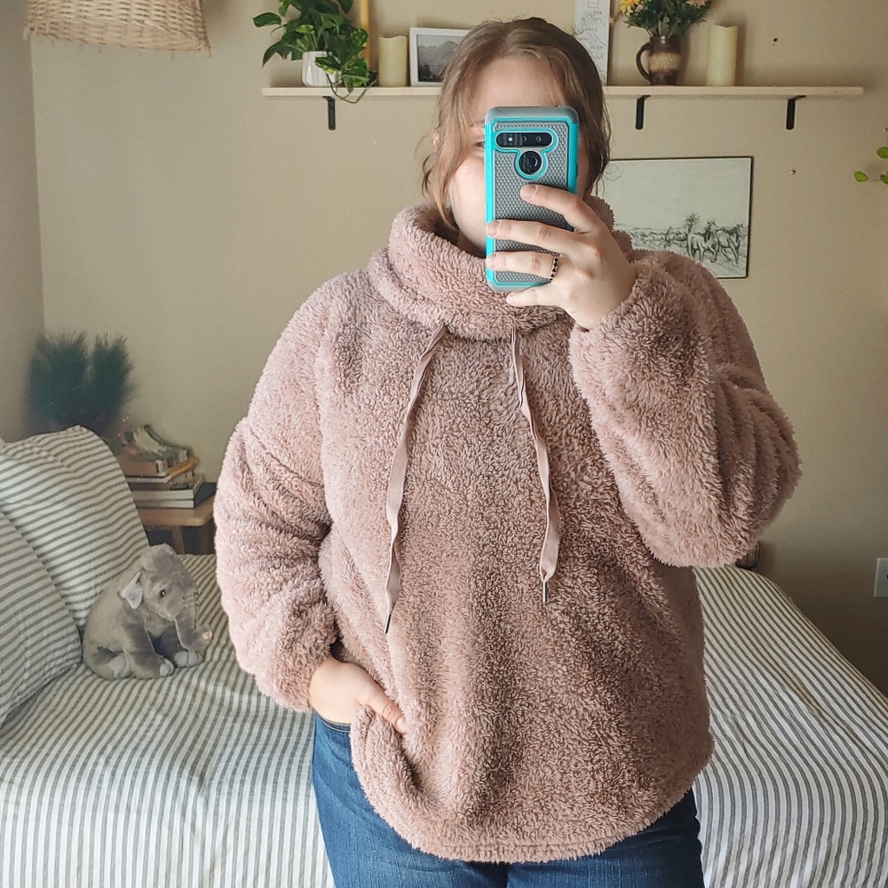Teddy/Sherpa Cowl Pullover Hoodie